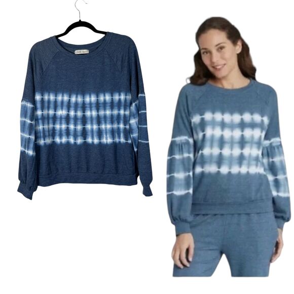 Knox Rose Blue Tie Dye Puff Sleeve Crewneck Sweater Size Medium - Picture 1 of 8
